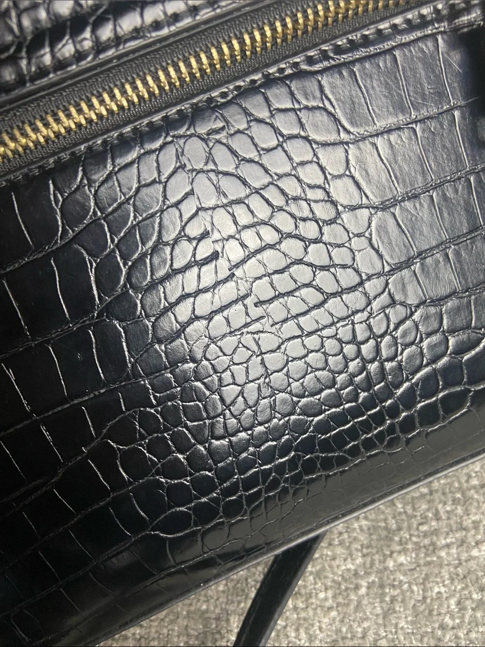 Madison West Black Croc-Embossed Top Handle Satchel with Strap